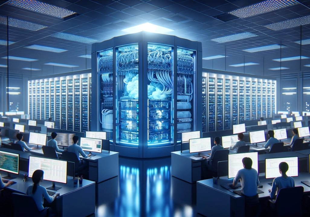 Room with a big HPC and many researcher around it